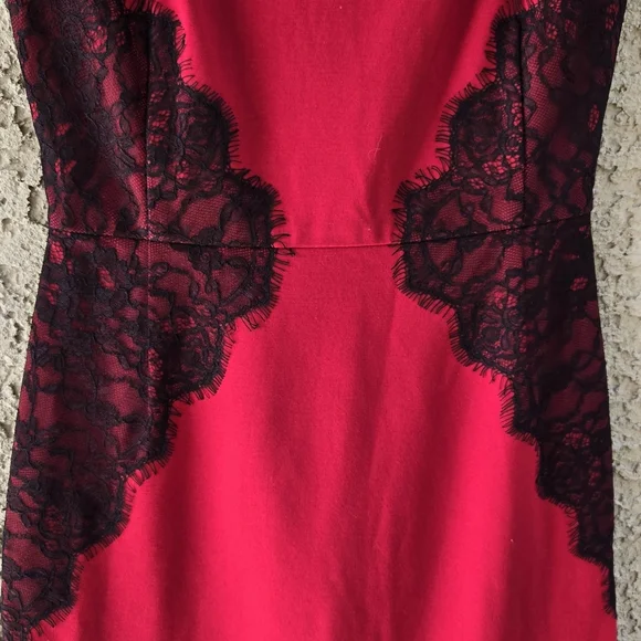 Erin Fetherston Red Black Lace Detail Sheath Dress - Picture 6 of 11